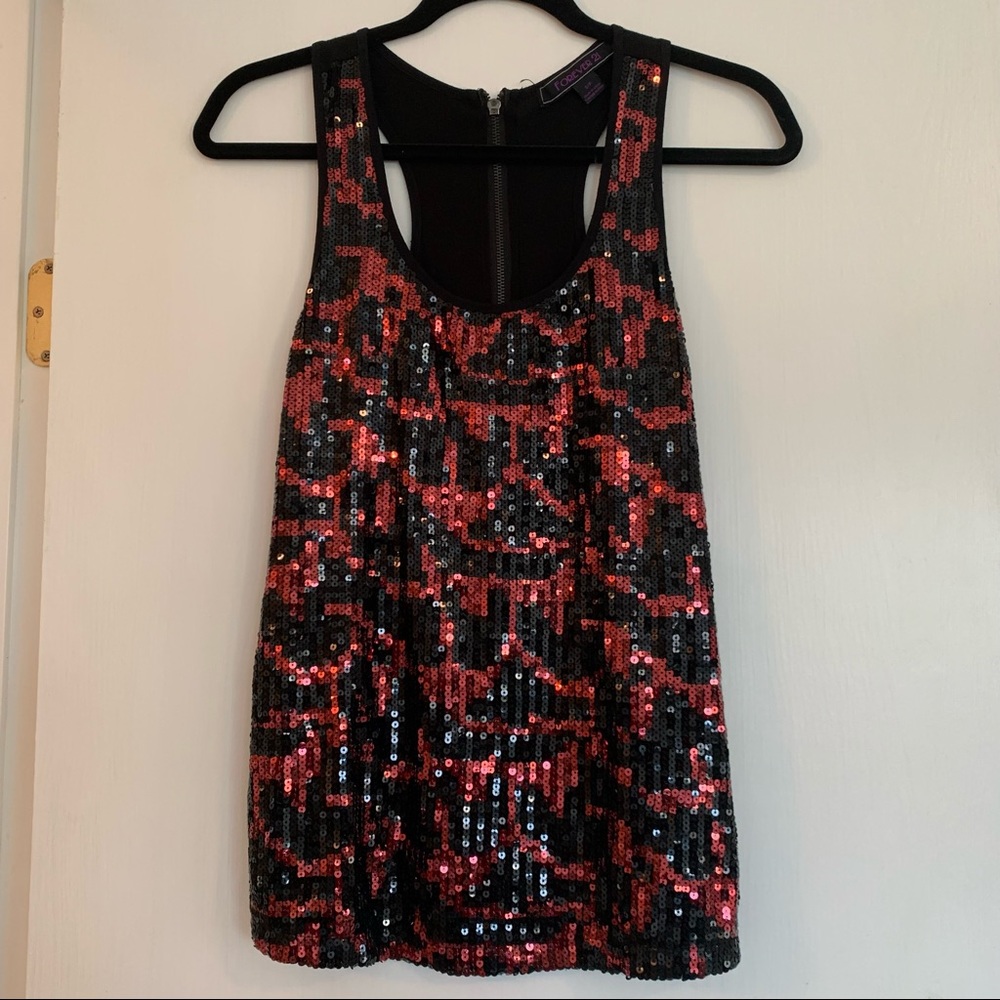 Forever 21 Red & Black Sequin Tank Top - Size Small